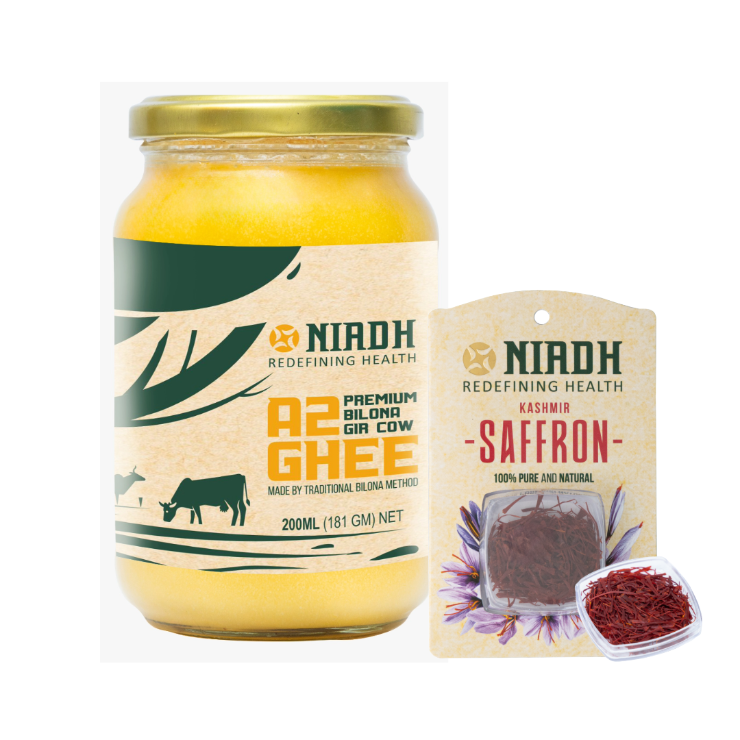 A2 Premium Bilona Gir Cow Ghee (200ml) + Premium Kashmir Mongra Saffron (0.5gm)